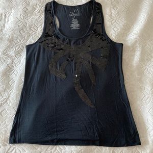 NWOT black halter top size XL with sequin bow design
